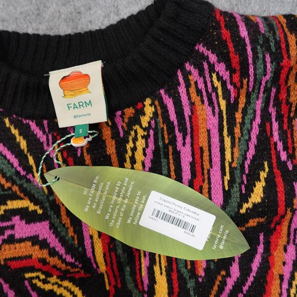 NWT Farm Rio Sweater Womens Small Shiny Zebra Sweater Balloon Sleeve Multicolor - Picture 6 of 14